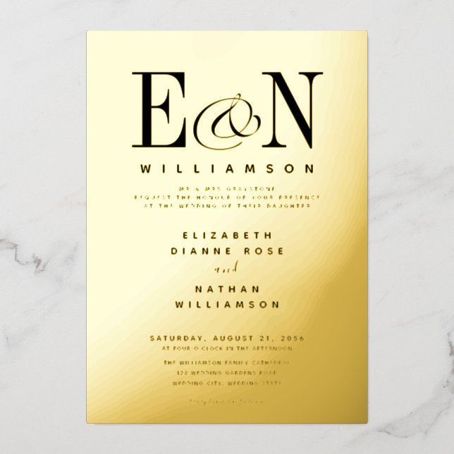 Monogram Wedding Solid Gold Foil Invitation (Front)