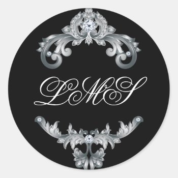 Monogram Wedding Sticker Silver Anniversary Black by WeddingShop88 at Zazzle