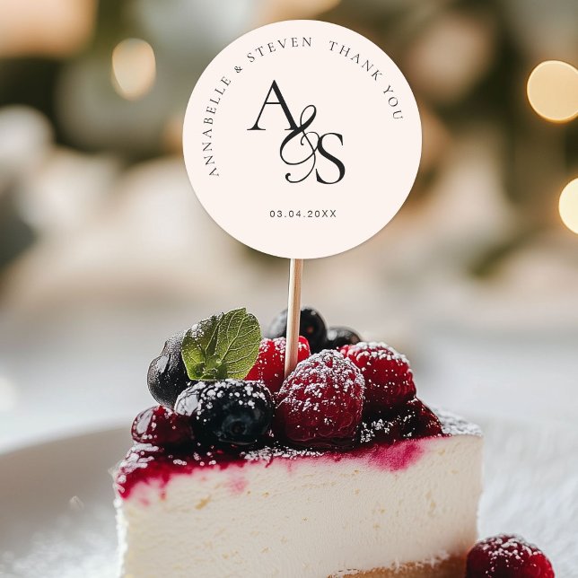 Monogram, Wedding Thank You Classic Round Sticker (Personalized, Elegant, Classic, Monogram, Blush-Beige, "Thank You" Wedding Sticker.)