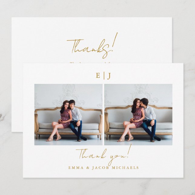 Monogram Wedding Thank You Photo Gold (Front/Back)
