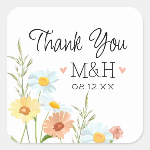 Monogram Wedding Thank You Wildflower Stickers