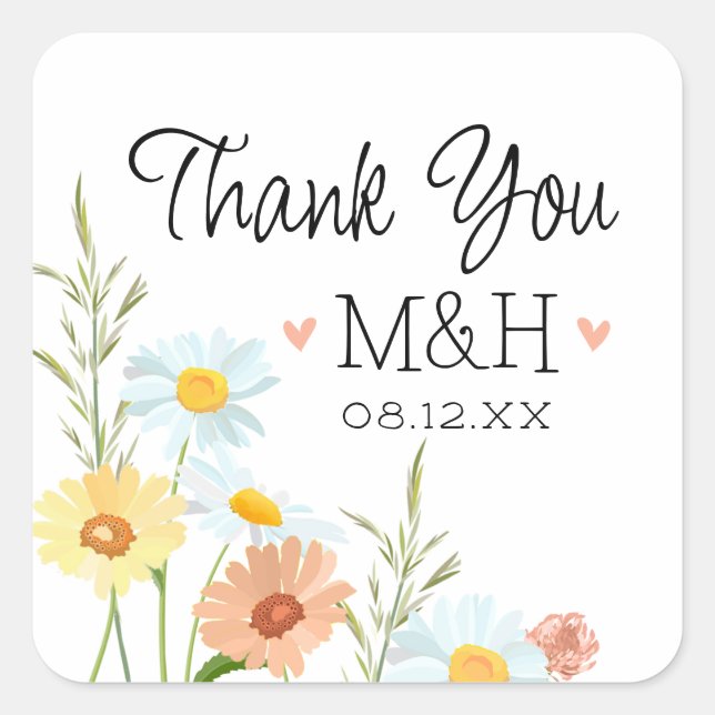 Monogram Wedding Thank You Wildflower Stickers (Front)