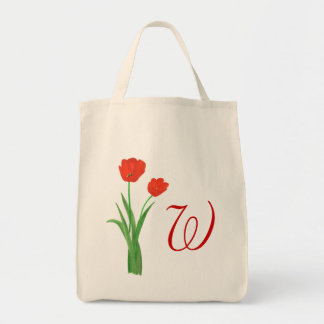 Monogram Wedding tote bags, Red Tulips Bag