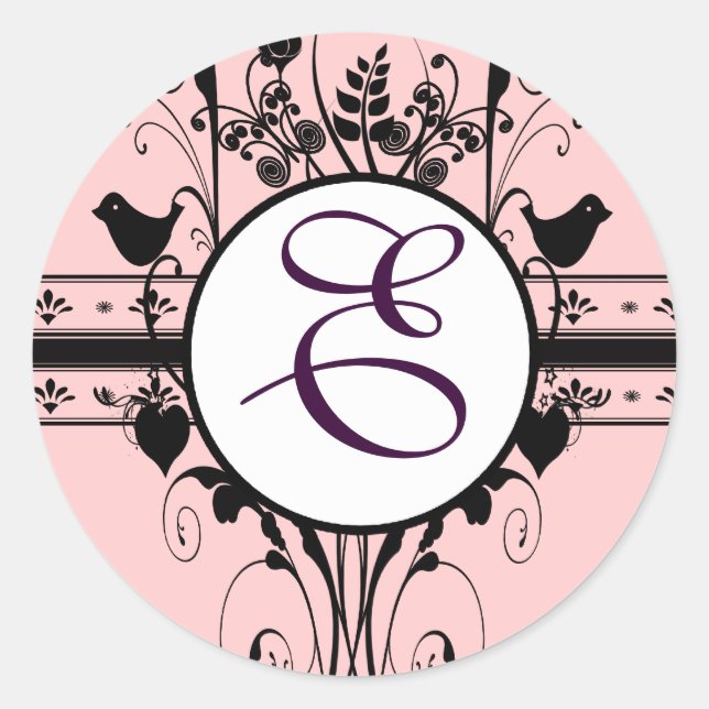 Monogram Wedding Vintage Borders Classic Round Sticker (Front)