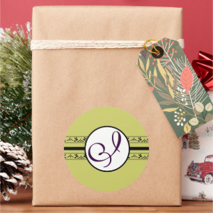 Monogram Wedding Vintage Borders Classic Round Sticker