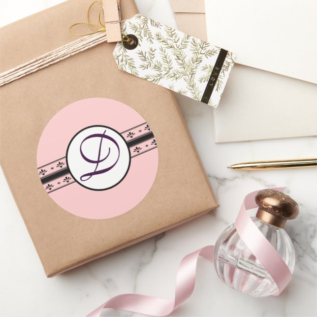 Monogram Wedding Vintage Borders Classic Round Sticker (Gifting)