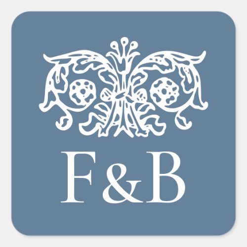 Monogram Wedding Vintage Flower Blue Square Sticker