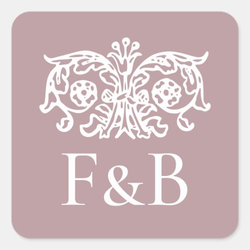 Monogram Wedding Vintage Flower Pink Square Sticker
