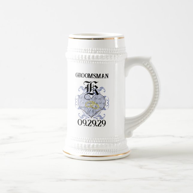 Monogram Wedding Vow Heart Beer Stein (Right)