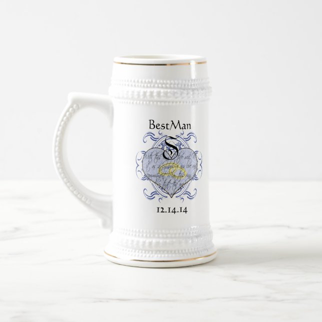 Monogram Wedding Vow Heart Beer Stein (Left)