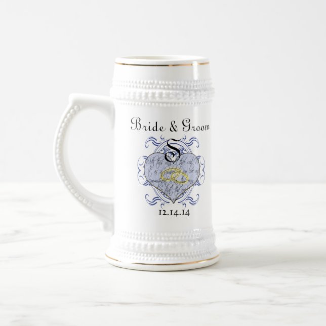 Monogram Wedding Vow Heart Beer Stein (Left)