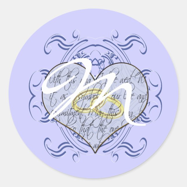 Monogram Wedding Vow Heart Classic Round Sticker (Front)
