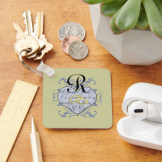 Monogram Wedding Vow Heart Keychain