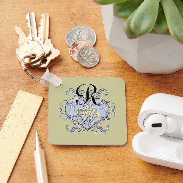 Monogram Wedding Vow Heart Keychain (Desk)