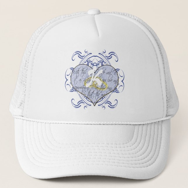 Monogram Wedding Vow Heart Trucker Hat (Front)