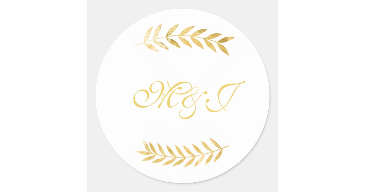 Wam Monogram Monogram Wedding Warm Golden Leaves Classic Round Sticker | Zazzle