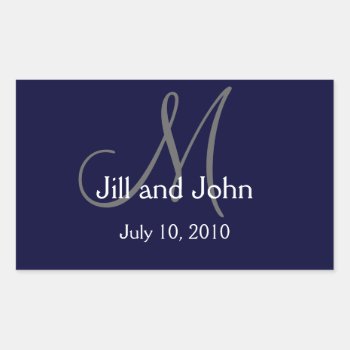 Monogram Wedding Water Bottle Label Navy by MonogramGalleryGifts at Zazzle