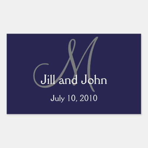 Monogram Wedding Water Bottle Label Navy