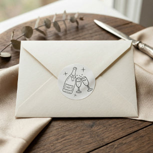 Monogram Wedding Whimsical Doodles Grey and White Classic Round Sticker