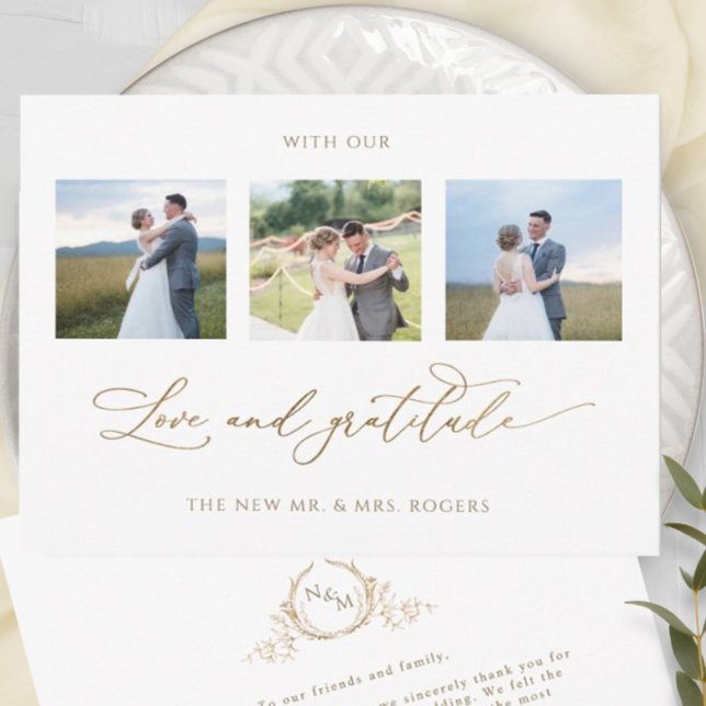 Monogram Wedding With Love and Gratitude Photo  Thank You Card (Creator Uploaded)