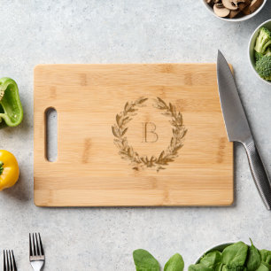 Monogram Wedding Wreath Illustration Engraved Cutting Board