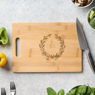 Monogram Wedding Wreath Illustration Engraved Cutting Board