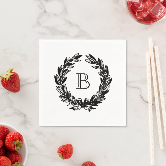 Monogram Wedding Wreath Illustration Napkins (Insitu)