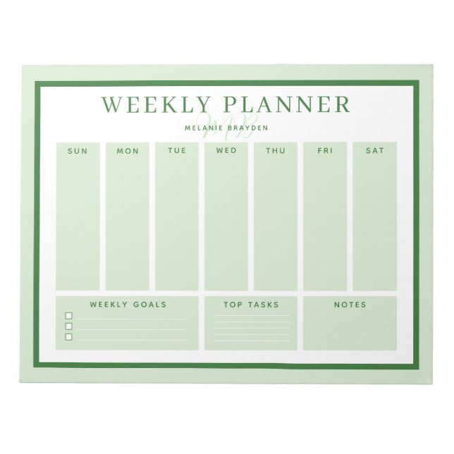 Monogram Weekly Planner Green Two Tone Border Notepad (Front)