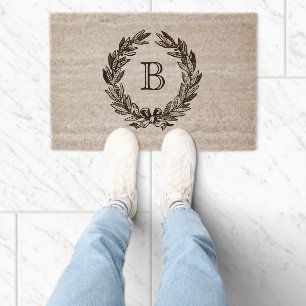 Monogram Welcome Wreath Fiber Doormat