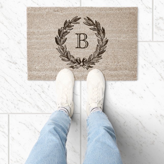 Monogram Welcome Wreath Fiber Doormat (Insitu)