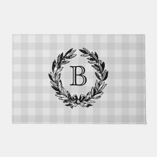 Monogram Welcome Wreath Gray Autumn Doormat