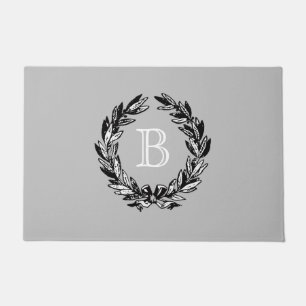 Monogram Welcome Wreath Gray Autumn Doormat