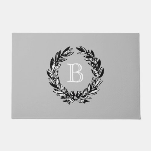 Monogram Welcome Wreath Gray Autumn Doormat