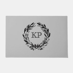 Monogram Welcome Wreath Gray Autumn Doormat