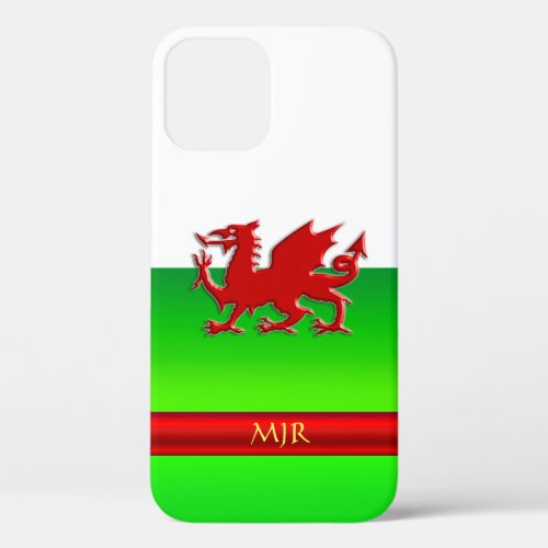 Monogram Welsh Flag embossed dragon chrome_effect iPhone 12 Case