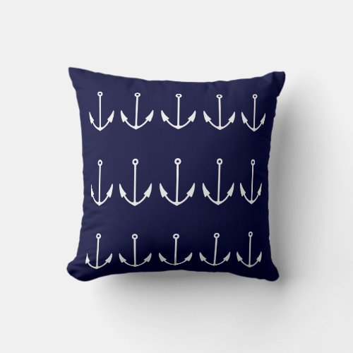 monogram WHALE TAIL ANCHORS WHITE on BLUE Throw Pillow