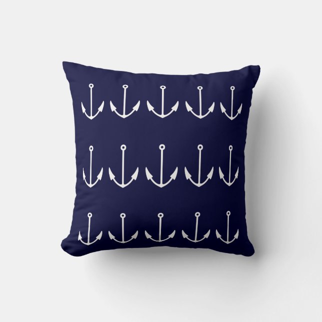 monogram WHALE TAIL ANCHORS WHITE on BLUE Throw Pillow (Front)