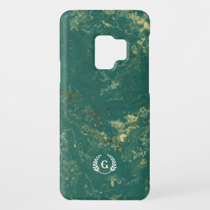 Monogram. Wheat Laurel on Green Marble. Case-Mate Samsung Galaxy S9 Case
