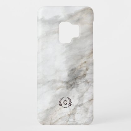Monogram. Wheat Laurel on White Marble. Case-Mate Samsung Galaxy S9 Case