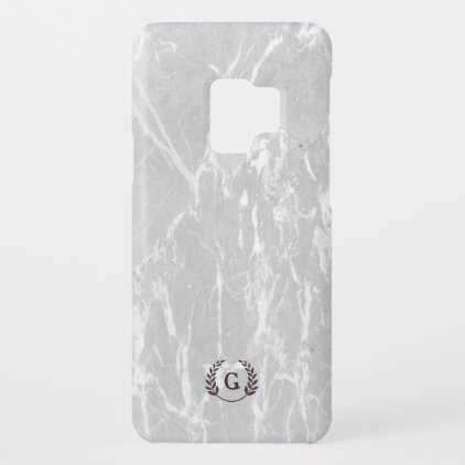 Monogram. Wheat Laurel on White Marble. Case-Mate Samsung Galaxy S9 Case