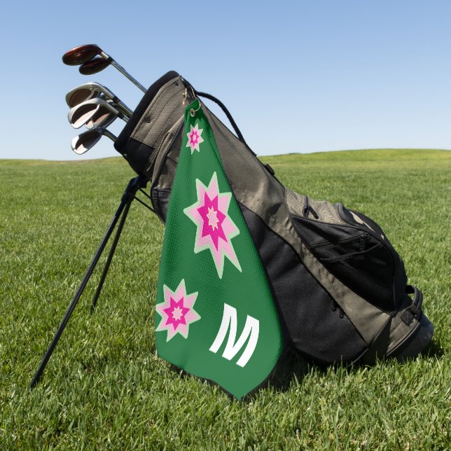 Monogram Whimiscal Water Pink Green Water Lilies Golf Towel (Green)