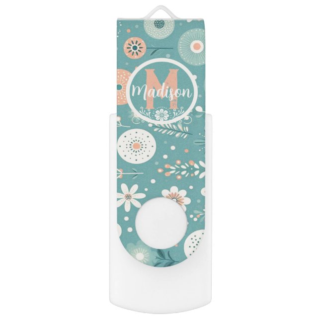Monogram Whimsical Blooms Flash Drive (Front Vertical)