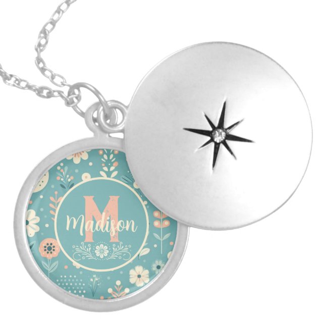Monogram Whimsical Blooms Locket Necklace (Front)