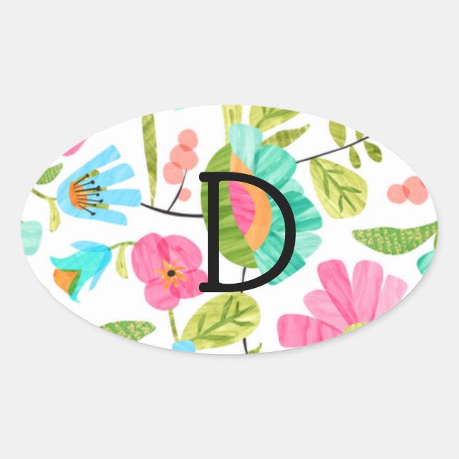 Monogram Whimsical Custom Flower Sticker Pattern (Front)