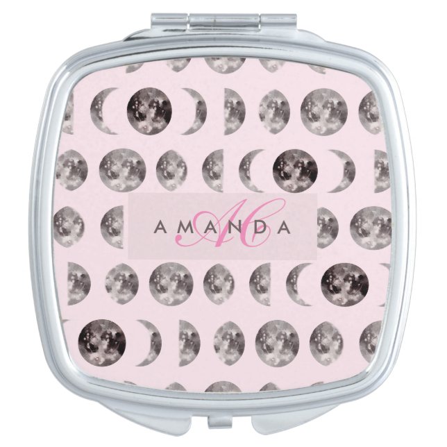 Monogram Whimsical Dreamy Moon Phases Gifts Compact Mirror (Front)