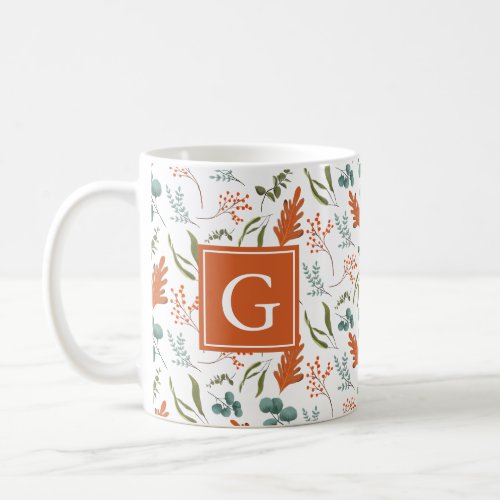 Monogram Whimsical Fall Botanicals Pattern Coffee Mug