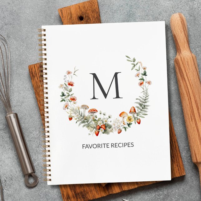 Monogram Whimsical Floral Botanical Family Recipe Notebook (In situ)