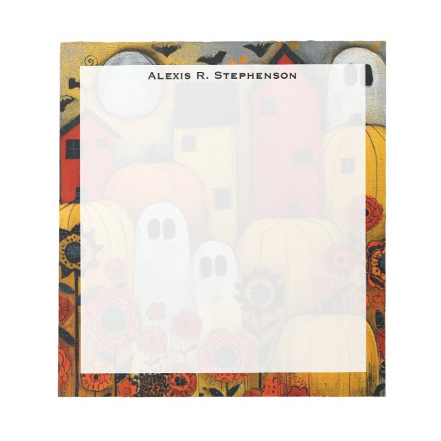 Monogram Whimsical Folk Art Halloween Patch Notepad (Front)