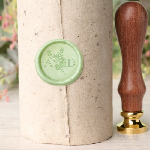 Monogram Whimsical Green and Gold Pine Wedding Wax Seal Stamp