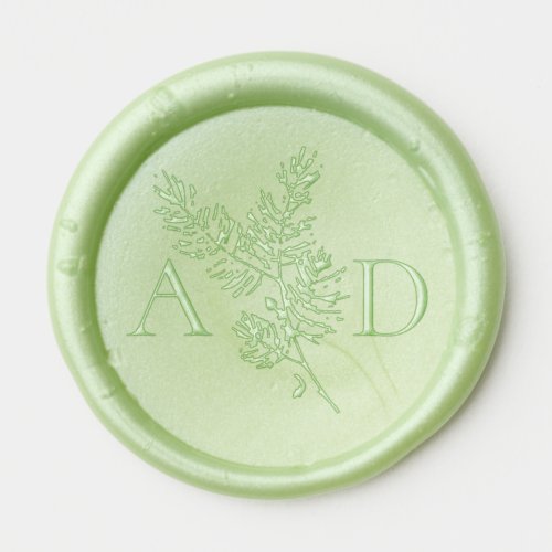 Monogram Whimsical Green and Gold Pine Wedding Wax Seal Sticker
